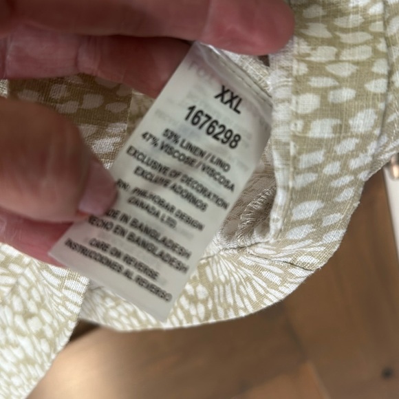 Nicole Miller Linen Mini Shift Dress Womens XXL Short Sleeve Beige Pebbled Print - Picture 7 of 7